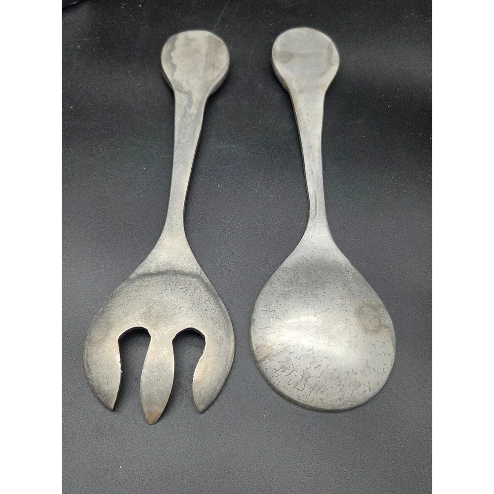 Albuhi Cast Aluminum Ceramic Salad Tossing Serving Set Fork Spoon Made in Mexico